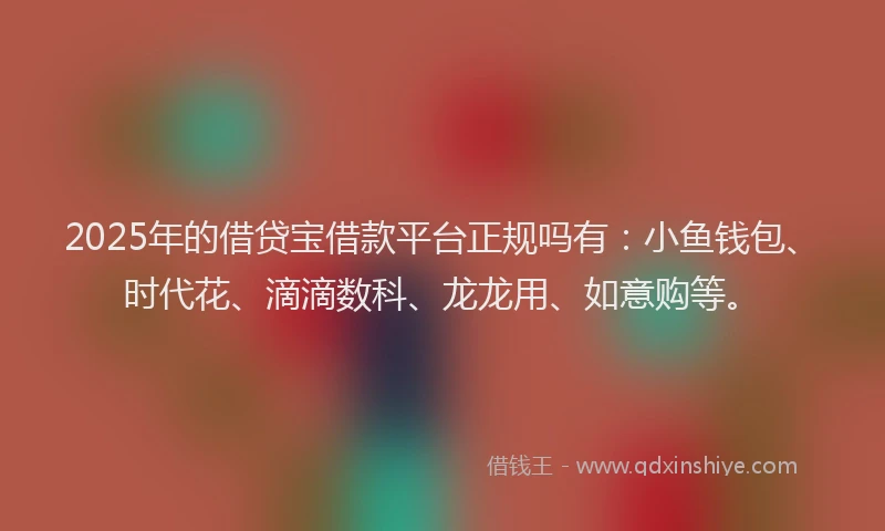 2025年的借贷宝借款平台正规吗有：小鱼钱包、时代花、滴滴数科、龙龙用、如意购等。