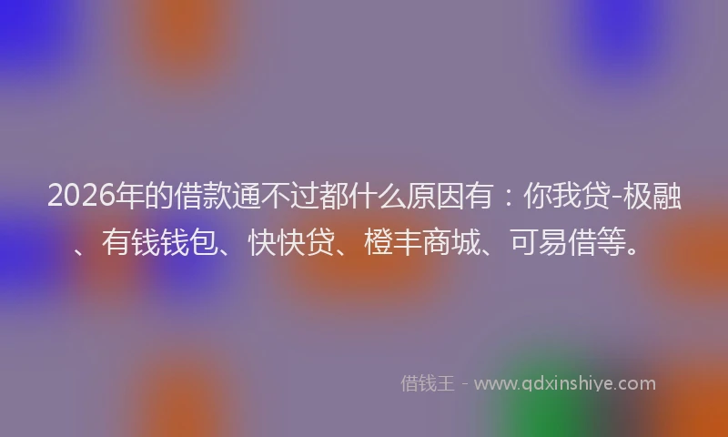 2026年的借款通不过都什么原因有：你我贷-极融、有钱钱包、快快贷、橙丰商城、可易借等。