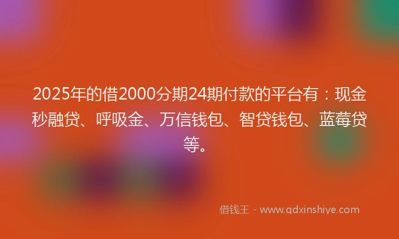2025年的借2000分期24期付款的平台有：现金秒融贷、呼吸金、万信钱包、智贷钱包、蓝莓贷等。