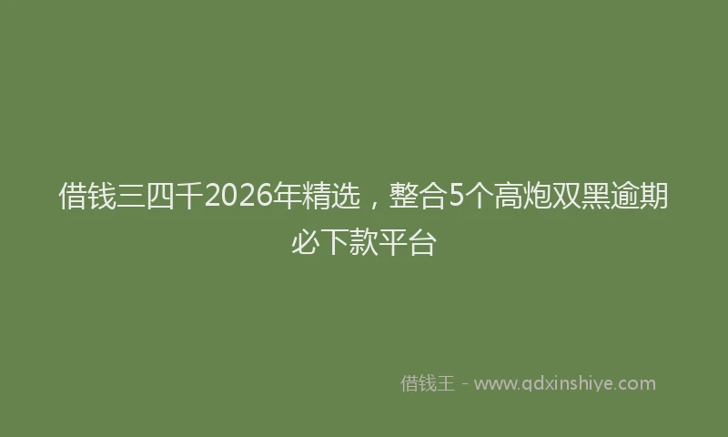借钱三四千2026年精选,整合5个高炮双黑逾期必下款平台