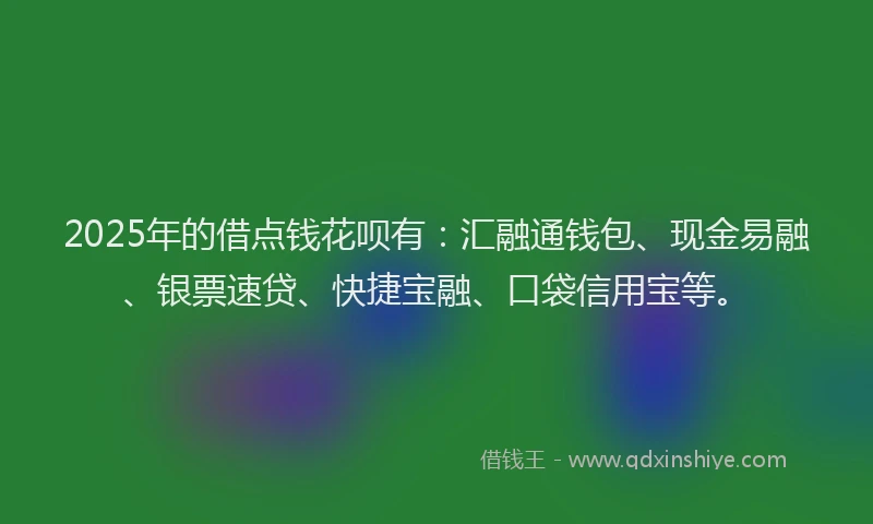 2025年的借点钱花呗有：汇融通钱包、现金易融、银票速贷、快捷宝融、口袋信用宝等。