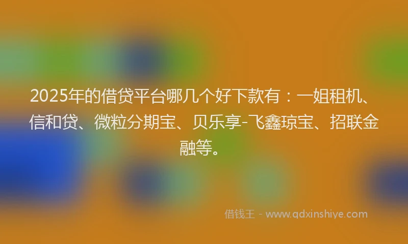 2025年的借贷平台哪几个好下款有：一姐租机、信和贷、微粒分期宝、贝乐享-飞鑫琼宝、招联金融等。