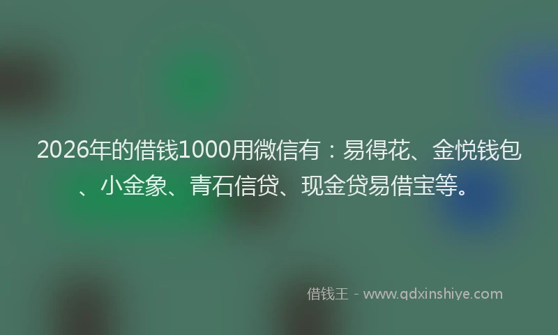 2026年的借钱1000用微信有：易得花、金悦钱包、小金象、青石信贷、现金贷易借宝等。