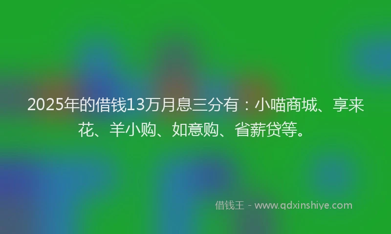 2025年的借钱13万月息三分有:小喵商城、享来花、羊小购、如意购、省薪贷等。