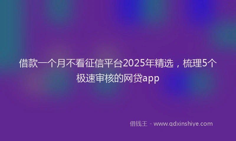 借款一个月不看征信平台2025年精选，梳理5个极速审核的网贷app