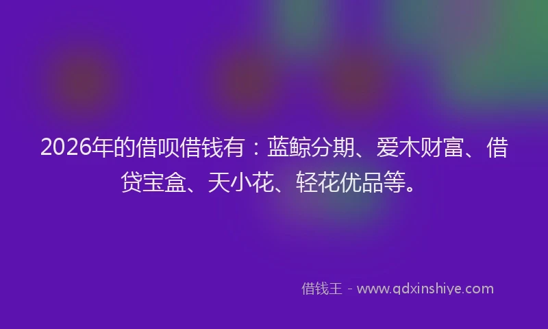 2026年的借呗借钱有：蓝鲸分期、爱木财富、借贷宝盒、天小花、轻花优品等。
