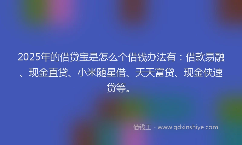 2025年的借贷宝是怎么个借钱办法有：借款易融、现金直贷、小米随星借、天天富贷、现金侠速贷等。
