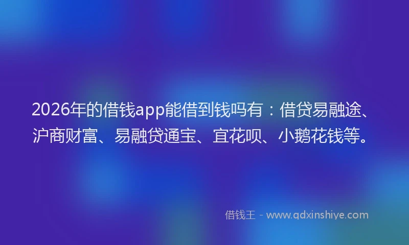 2026年的借钱app能借到钱吗有：借贷易融途、沪商财富、易融贷通宝、宜花呗、小鹅花钱等。