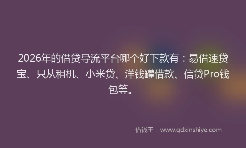 2026年的借贷导流平台哪个好下款有：易借速贷宝、只从租机、小米贷、洋钱罐借款、信贷Pro钱包等。