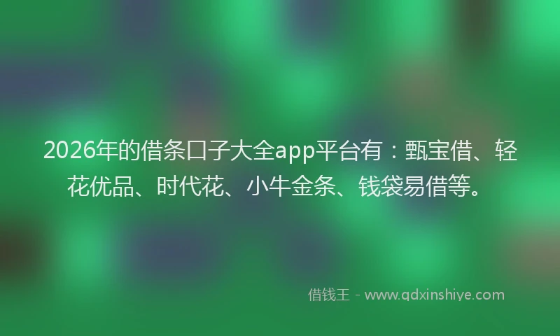 2026年的借条口子大全app平台有：甄宝借、轻花优品、时代花、小牛金条、钱袋易借等。