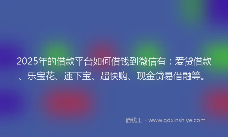2025年的借款平台如何借钱到微信有：爱贷借款、乐宝花、速下宝、超快购、现金贷易借融等。