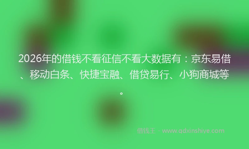 2026年的借钱不看征信不看大数据有：京东易借、移动白条、快捷宝融、借贷易行、小狗商城等。