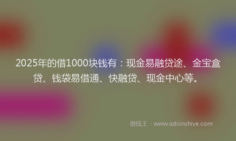 2025年的借1000块钱有：现金易融贷途、金宝盒贷、钱袋易借通、快融贷、现金中心等。