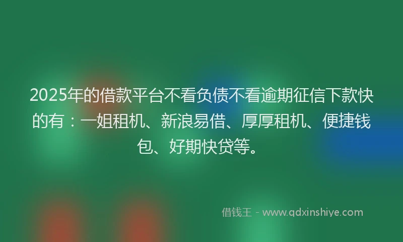 2025年的借款平台不看负债不看逾期征信下款快的有：一姐租机、新浪易借、厚厚租机、便捷钱包、好期快贷等。