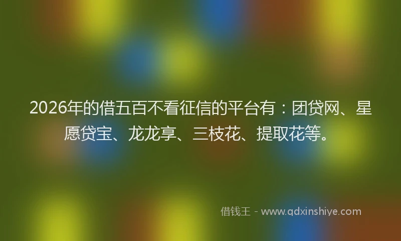 2026年的借五百不看征信的平台有：团贷网、星愿贷宝、龙龙享、三枝花、提取花等。