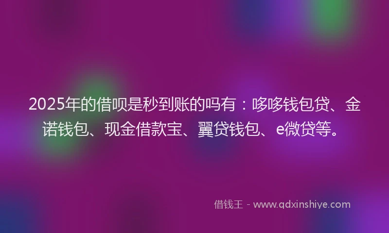 2025年的借呗是秒到账的吗有：哆哆钱包贷、金诺钱包、现金借款宝、翼贷钱包、e微贷等。