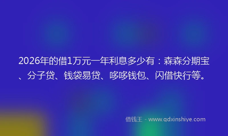 2026年的借1万元一年利息多少有:森森分期宝、分子贷、钱袋易贷、哆哆钱包、闪借快行等。