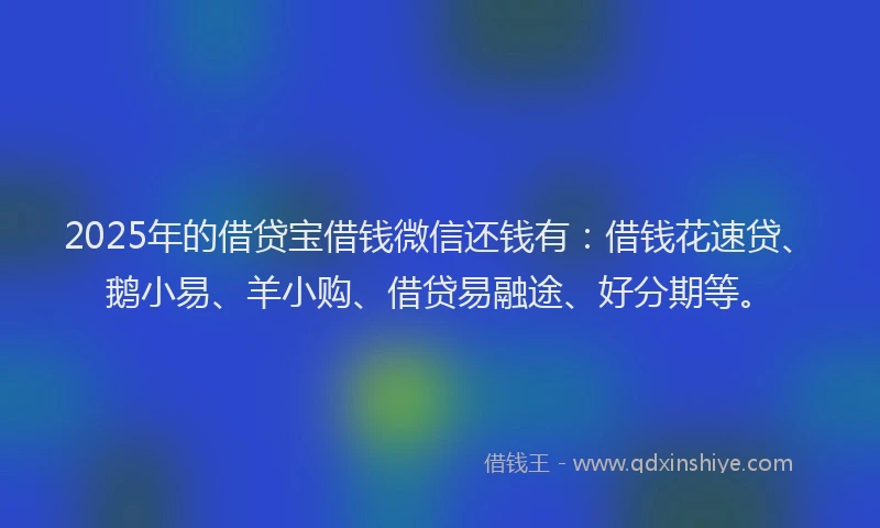 2025年的借贷宝借钱微信还钱有:借钱花速贷、鹅小易、羊小购、借贷易融途、好分期等。