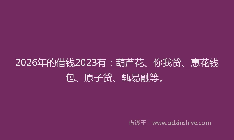 2026年的借钱2023有:葫芦花、你我贷、惠花钱包、原子贷、甄易融等。