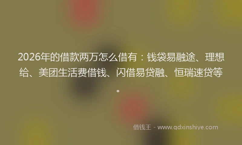 2026年的借款两万怎么借有：钱袋易融途、理想给、美团生活费借钱、闪借易贷融、恒瑞速贷等。