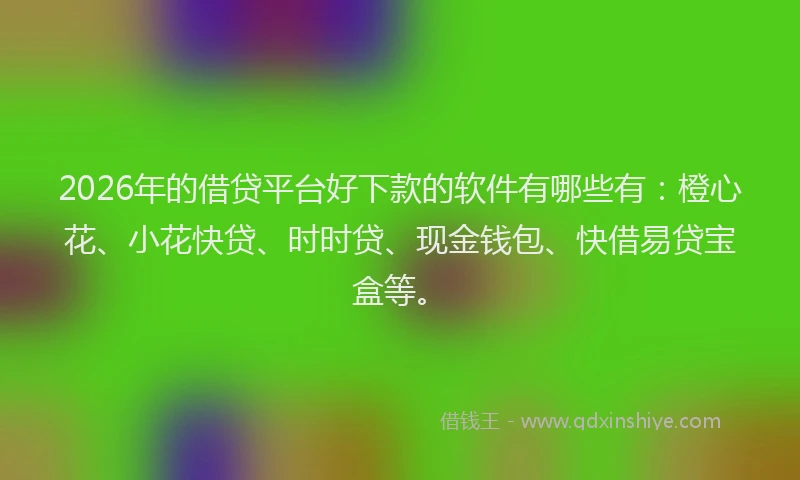 2026年的借贷平台好下款的软件有哪些有：橙心花、小花快贷、时时贷、现金钱包、快借易贷宝盒等。