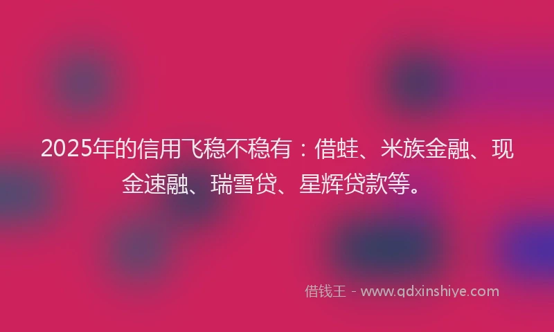 2025年的信用飞稳不稳有：借蛙、米族金融、现金速融、瑞雪贷、星辉贷款等。