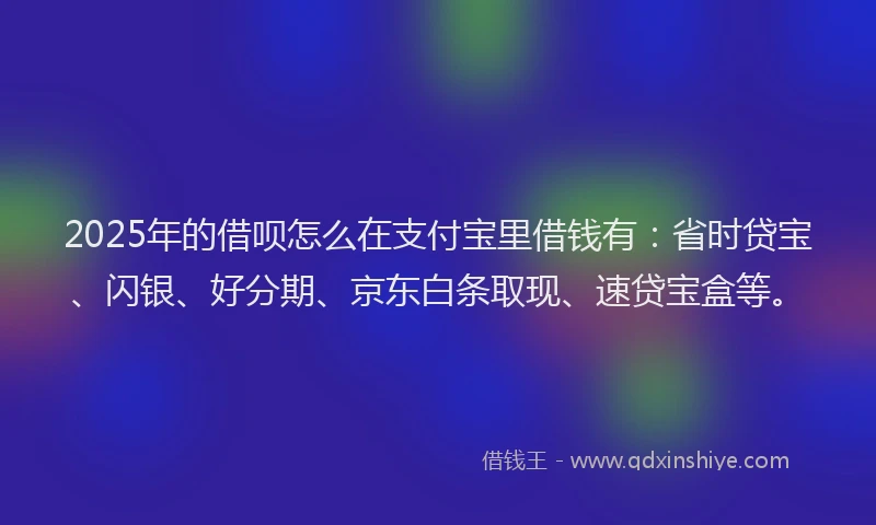 2025年的借呗怎么在支付宝里借钱有：省时贷宝、闪银、好分期、京东白条取现、速贷宝盒等。