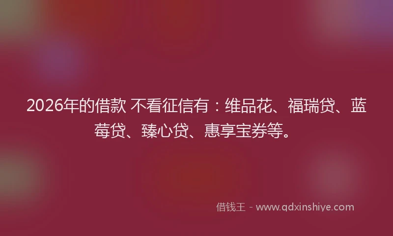2026年的借款 不看征信有：维品花、福瑞贷、蓝莓贷、臻心贷、惠享宝券等。