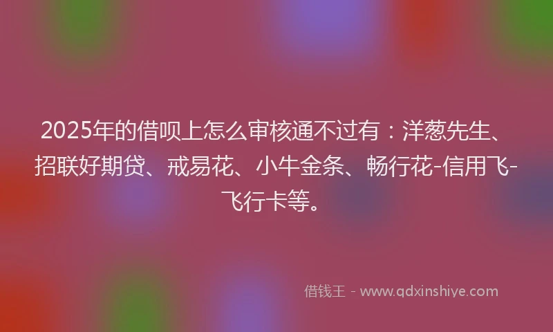 2025年的借呗上怎么审核通不过有:洋葱先生、招联好期贷、戒易花、小牛金条、畅行花-信用飞-飞行卡等。