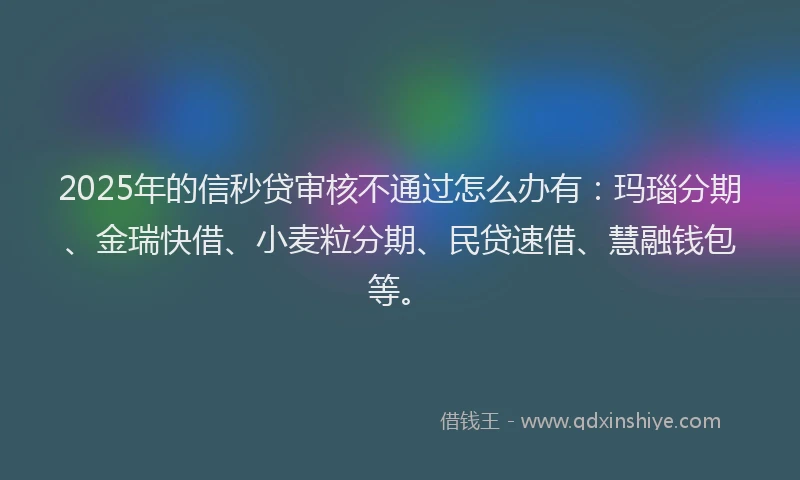 2025年的信秒贷审核不通过怎么办有：玛瑙分期、金瑞快借、小麦粒分期、民贷速借、慧融钱包等。