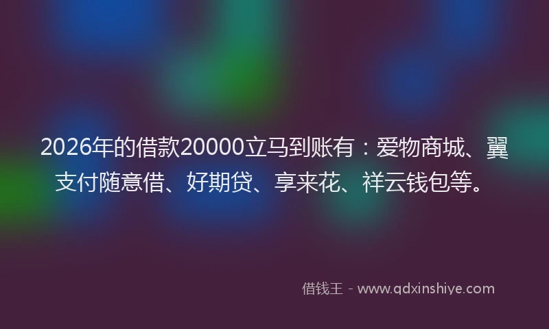 2026年的借款20000立马到账有:爱物商城、翼支付随意借、好期贷、享来花、祥云钱包等。