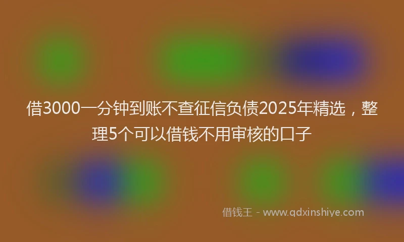 借3000一分钟到账不查征信负债2025年精选，整理5个可以借钱不用审核的口子
