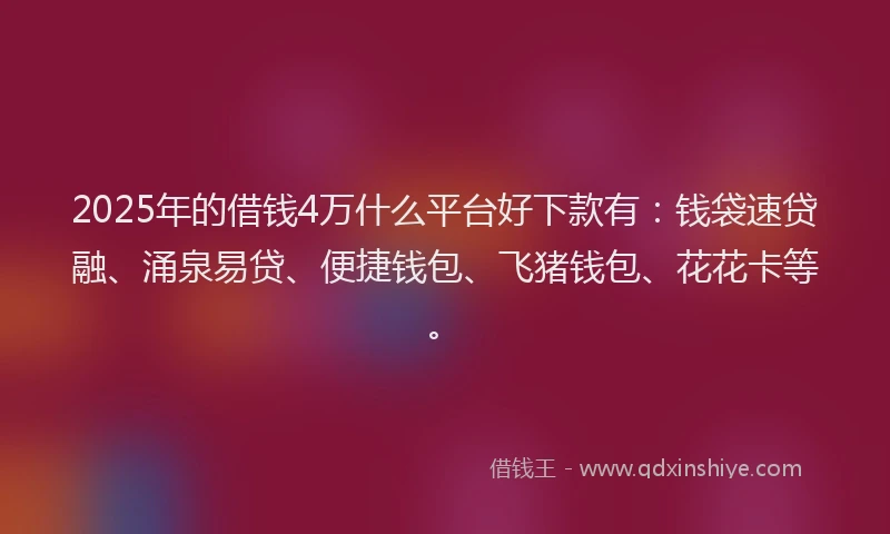 2025年的借钱4万什么平台好下款有:钱袋速贷融、涌泉易贷、便捷钱包、飞猪钱包、花花卡等。