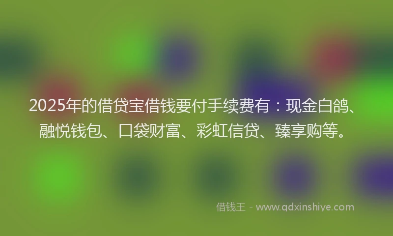 2025年的借贷宝借钱要付手续费有:现金白鸽、融悦钱包、口袋财富、彩虹信贷、臻享购等。