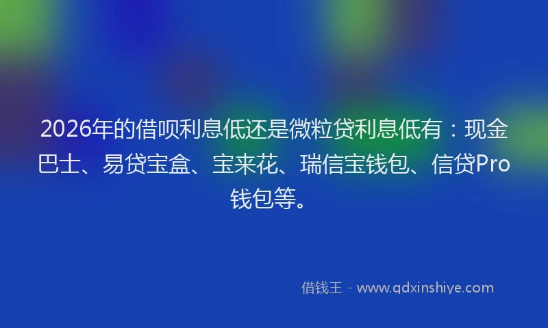 2026年的借呗利息低还是微粒贷利息低有:现金巴士、易贷宝盒、宝来花、瑞信宝钱包、信贷Pro钱包等。