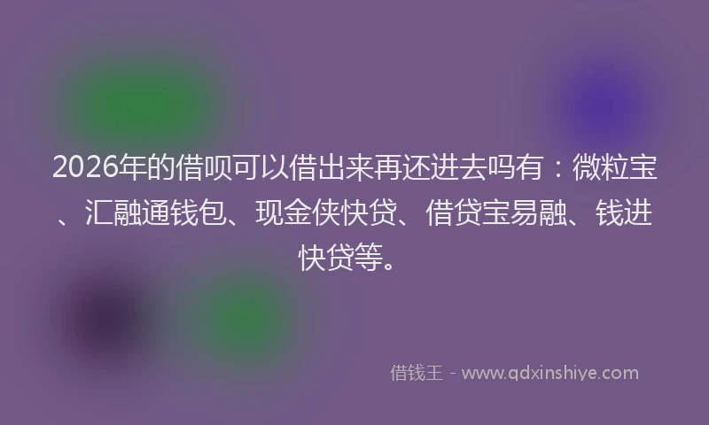 2026年的借呗可以借出来再还进去吗有：微粒宝、汇融通钱包、现金侠快贷、借贷宝易融、钱进快贷等。