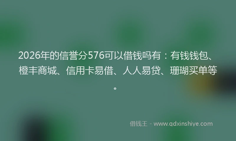 2026年的信誉分576可以借钱吗有：有钱钱包、橙丰商城、信用卡易借、人人易贷、珊瑚买单等。