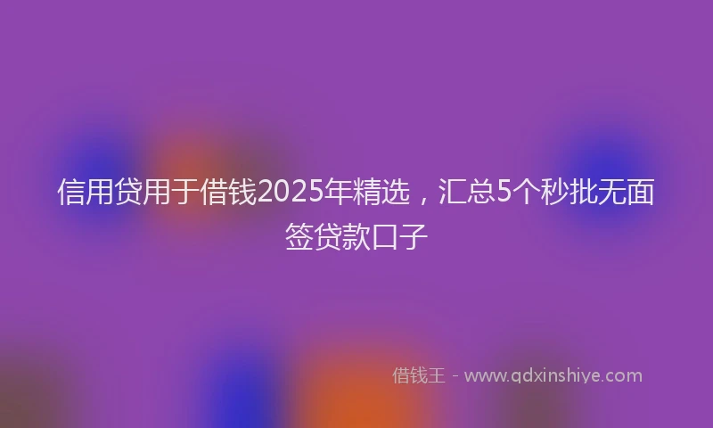 信用贷用于借钱2025年精选，汇总5个秒批无面签贷款口子