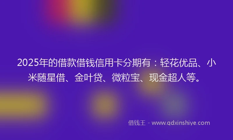 2025年的借款借钱信用卡分期有：轻花优品、小米随星借、金叶贷、微粒宝、现金超人等。