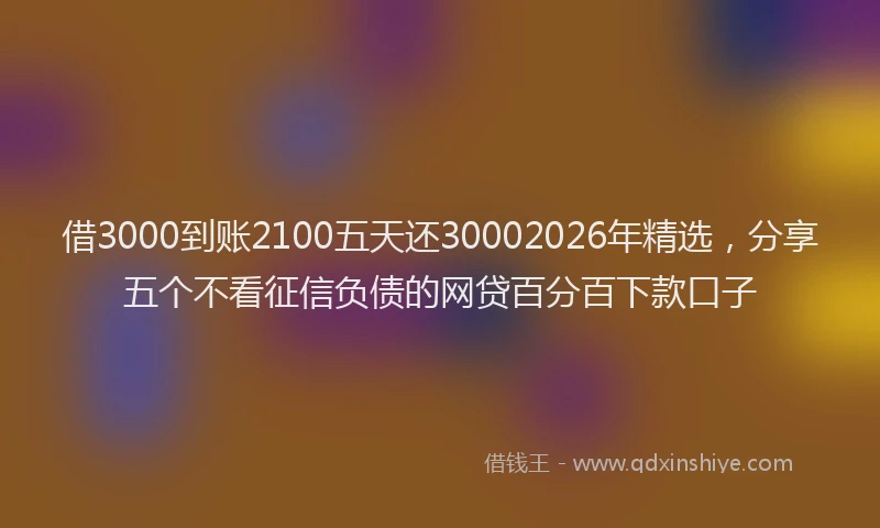 借3000到账2100五天还30002026年精选，分享五个不看征信负债的网贷百分百下款口子