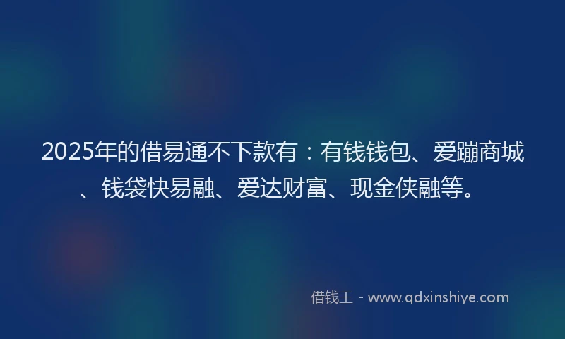 2025年的借易通不下款有:有钱钱包、爱蹦商城、钱袋快易融、爱达财富、现金侠融等。