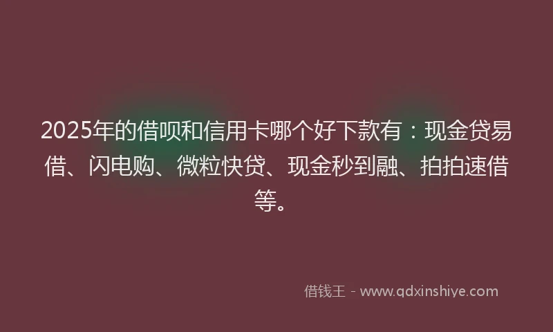 2025年的借呗和信用卡哪个好下款有：现金贷易借、闪电购、微粒快贷、现金秒到融、拍拍速借等。