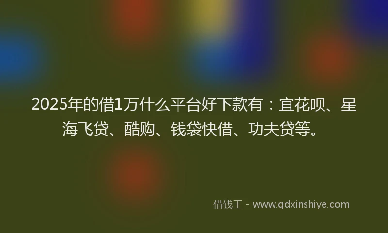 2025年的借1万什么平台好下款有:宜花呗、星海飞贷、酷购、钱袋快借、功夫贷等。