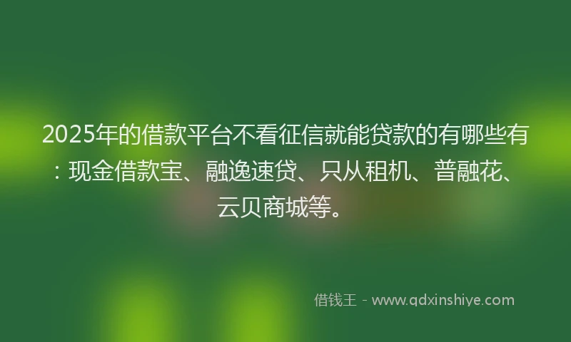 2025年的借款平台不看征信就能贷款的有哪些有:现金借款宝、融逸速贷、只从租机、普融花、云贝商城等。