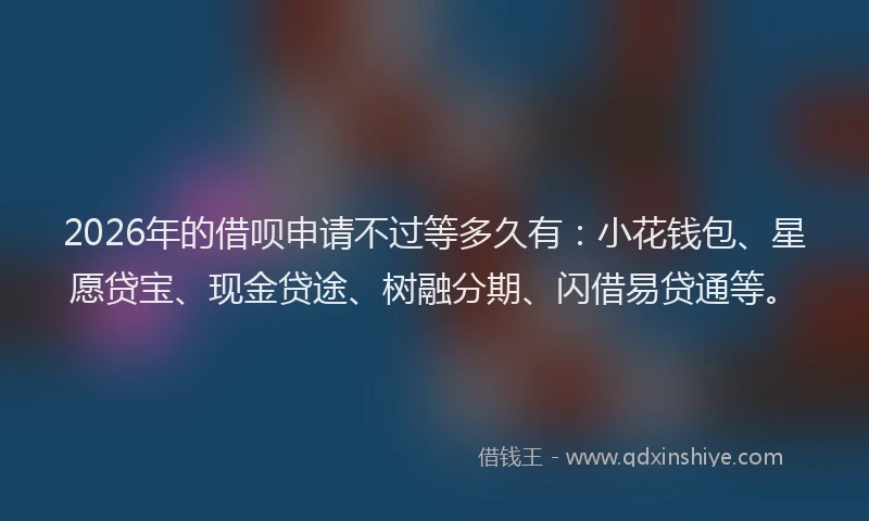 2026年的借呗申请不过等多久有：小花钱包、星愿贷宝、现金贷途、树融分期、闪借易贷通等。