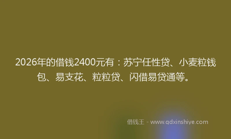 2026年的借钱2400元有：苏宁任性贷、小麦粒钱包、易支花、粒粒贷、闪借易贷通等。