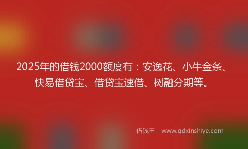2025年的借钱2000额度有:安逸花、小牛金条、快易借贷宝、借贷宝速借、树融分期等。