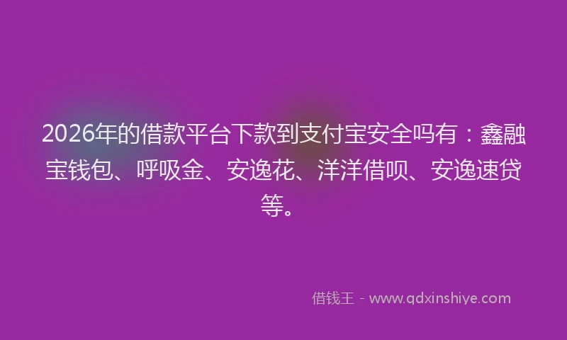 2026年的借款平台下款到支付宝安全吗有：鑫融宝钱包、呼吸金、安逸花、洋洋借呗、安逸速贷等。