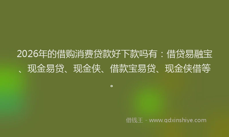 2026年的借购消费贷款好下款吗有：借贷易融宝、现金易贷、现金侠、借款宝易贷、现金侠借等。