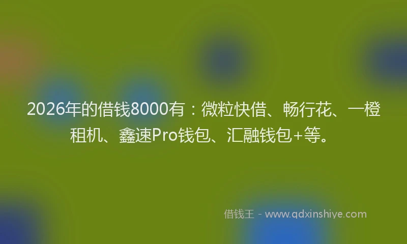 2026年的借钱8000有：微粒快借、畅行花、一橙租机、鑫速Pro钱包、汇融钱包+等。